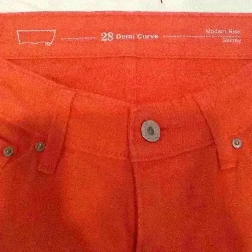 Levi's; 28 Demi Curve Jeans. Modern Rise/Skinny/Riveted. Leather patch small E - Picture 3 of 6